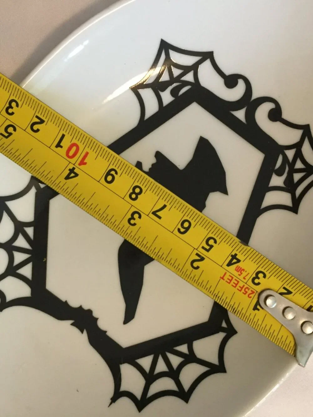 Crate & Barrel Halloween Appetizer Plates Set of 4 Witch Silhouettes Bat, Spider